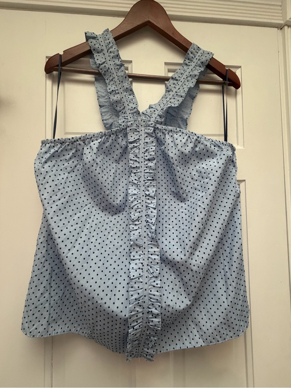 Waverly Light Blue Polka Dot Ruffle-Trim Tank Top
